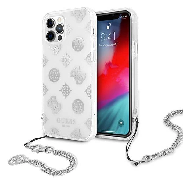 Pouzdro Guess Peony Chain Collection pro iPhone 12 Pro Max - stříbrné
