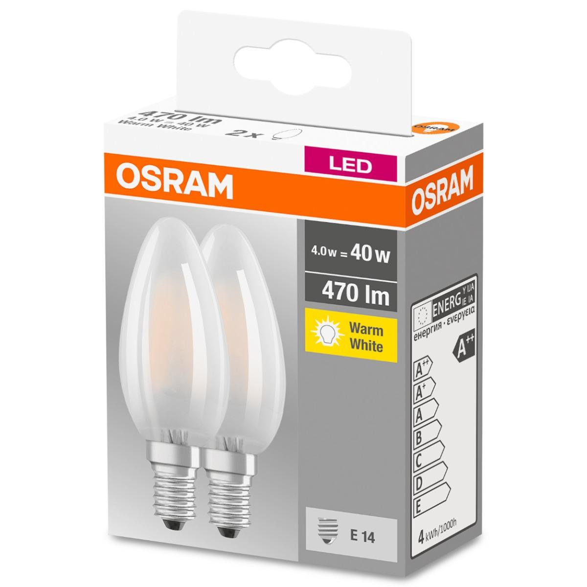 2PAK LED žárovka LED E14 B35 4W = 40W 470lm 2700K Teplá bílá 300° Filament OSRAM Base OSRLEDW3510