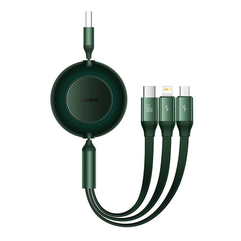 Kabel 3 v 1 Baseus Bright Mirror 3 USB, micro USB / Lightning / USB-C, 66W / 2A, 1,1 m (zelený)