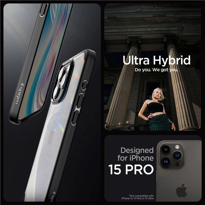 Pouzdro Spigen Crystal Hybrid pro iPhone 15 Pro - černé