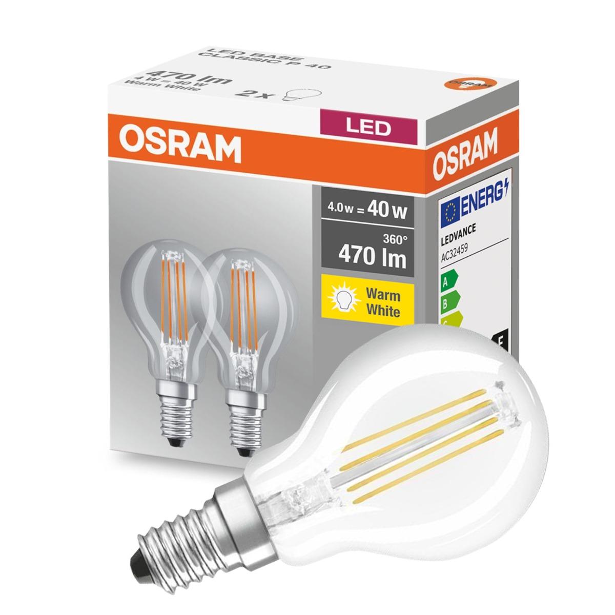 2PAK LED žárovka LED E14 P45 4W = 40W 470lm 2700K Teplá bílá Filament OSRAM Base OSRLEDW3025