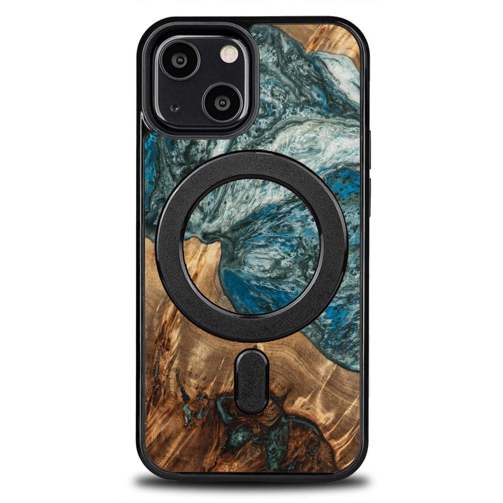 MagSafe Bewood Unikátní pouzdro Planet Earth ze dřeva a pryskyřice pro iPhone 13 Mini - modré a zelené