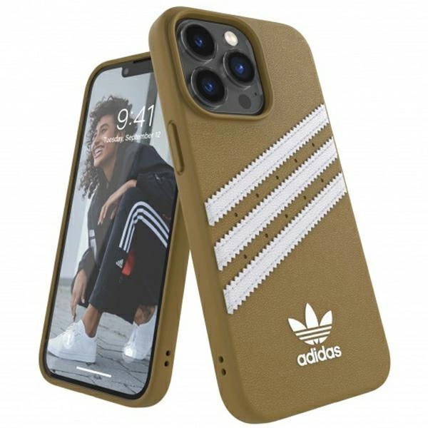 Adidas OR Tvarované pouzdro PU pro iPhone 13 Pro Max - béžové a zlaté