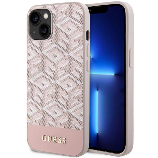 Pouzdro Guess GCube Stripes MagSafe pro iPhone 14 - růžové