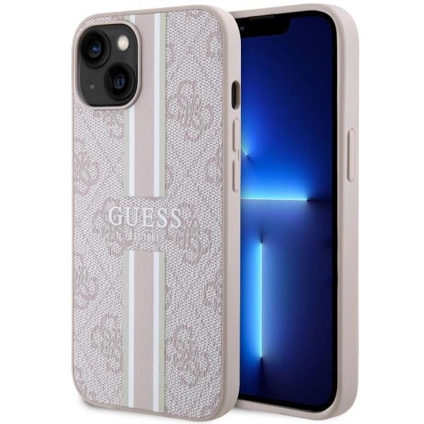 Pouzdro Guess 4G Printed Stripes MagSafe pro iPhone 14 - růžové