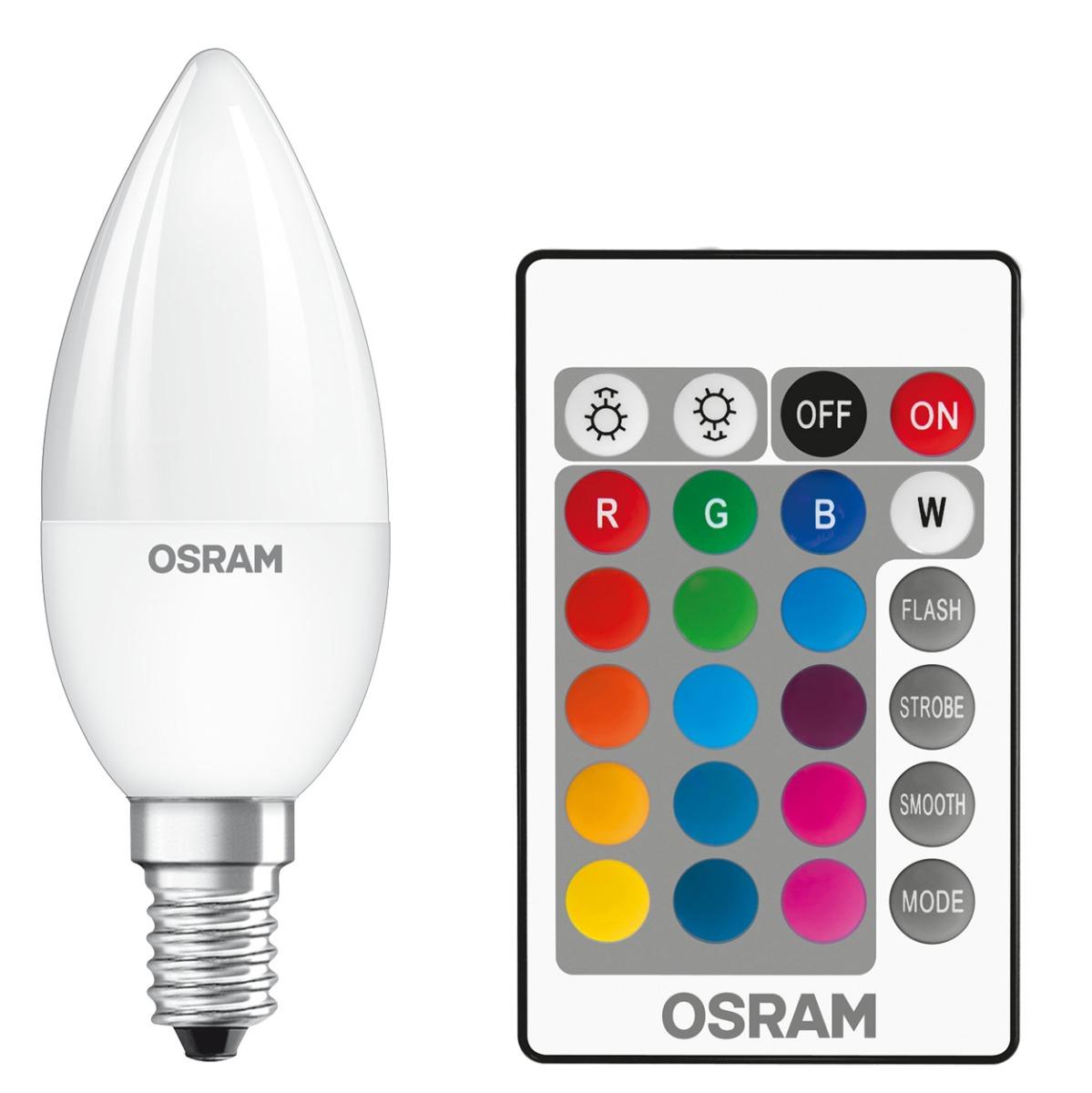 LED žárovka LED E14 B35 4,5W = 25W 250lm RGBW 180° OSRAM Star + Ovladač OSRLEDH0305