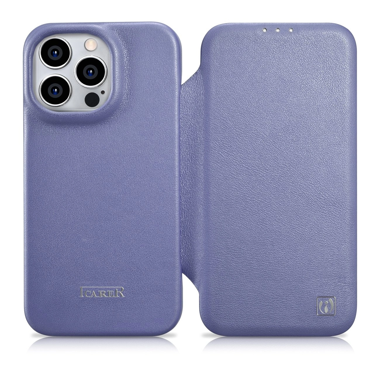 iCarer CE Premium Leather Folio Case pro iPhone 14 Pro s magnetickou klopou MagSafe světle fialové (WMI14220714-LP)
