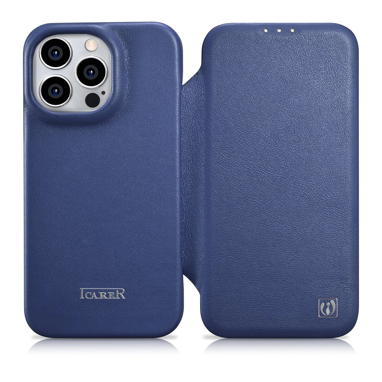 iCarer CE Premium Leather Folio Case pro iPhone 14 Pro s magnetickou klopou MagSafe modrý (WMI14220714-BU)
