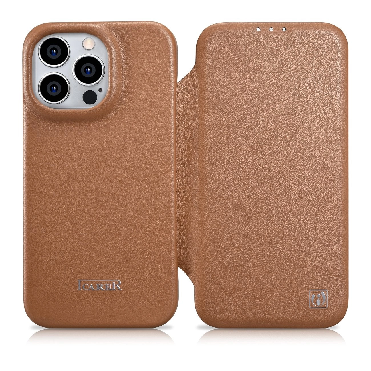 iCarer CE Premium Leather Folio Case pro iPhone 14 Pro Max s magnetickou klopou MagSafe hnědý (WMI14220716-BN)