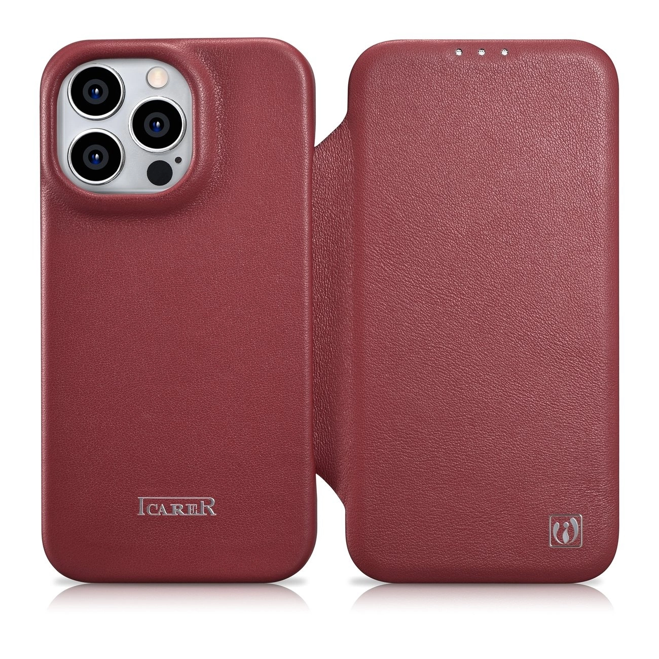 iCarer CE Premium Leather Folio Case pro iPhone 14 Pro Max s magnetickou klopou MagSafe červený (WMI14220716-RD)