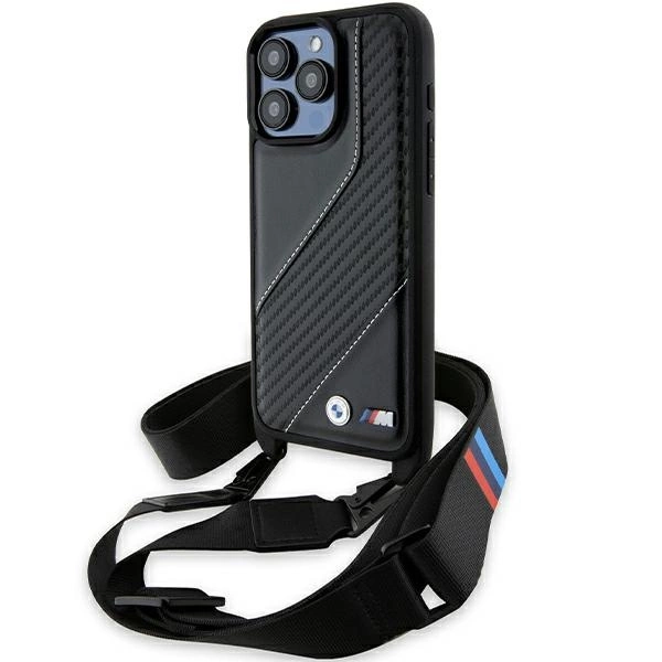 Pouzdro BMW M Edition Carbon Stripe & Strap pro iPhone 15 Pro - černé
