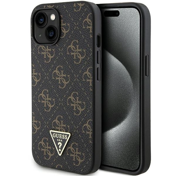 Kovové pouzdro Guess 4G Triangle Logo pro iPhone 15 Plus / 14 Plus - černé