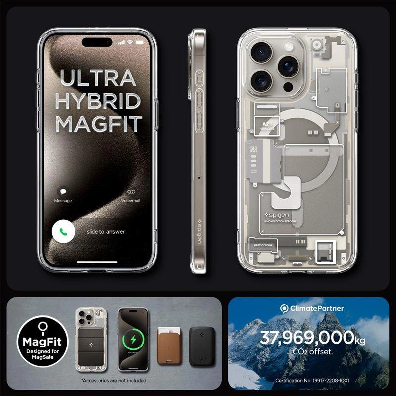 Spigen Ultra Hybrid Mag pouzdro s MagSafe pro iPhone 15 Pro - přírodní titan (Zero One design)