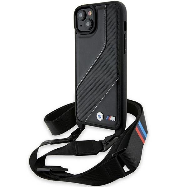 Pouzdro BMW M Edition Carbon Stripe & Strap pro iPhone 15 Plus / 14 Plus - černé