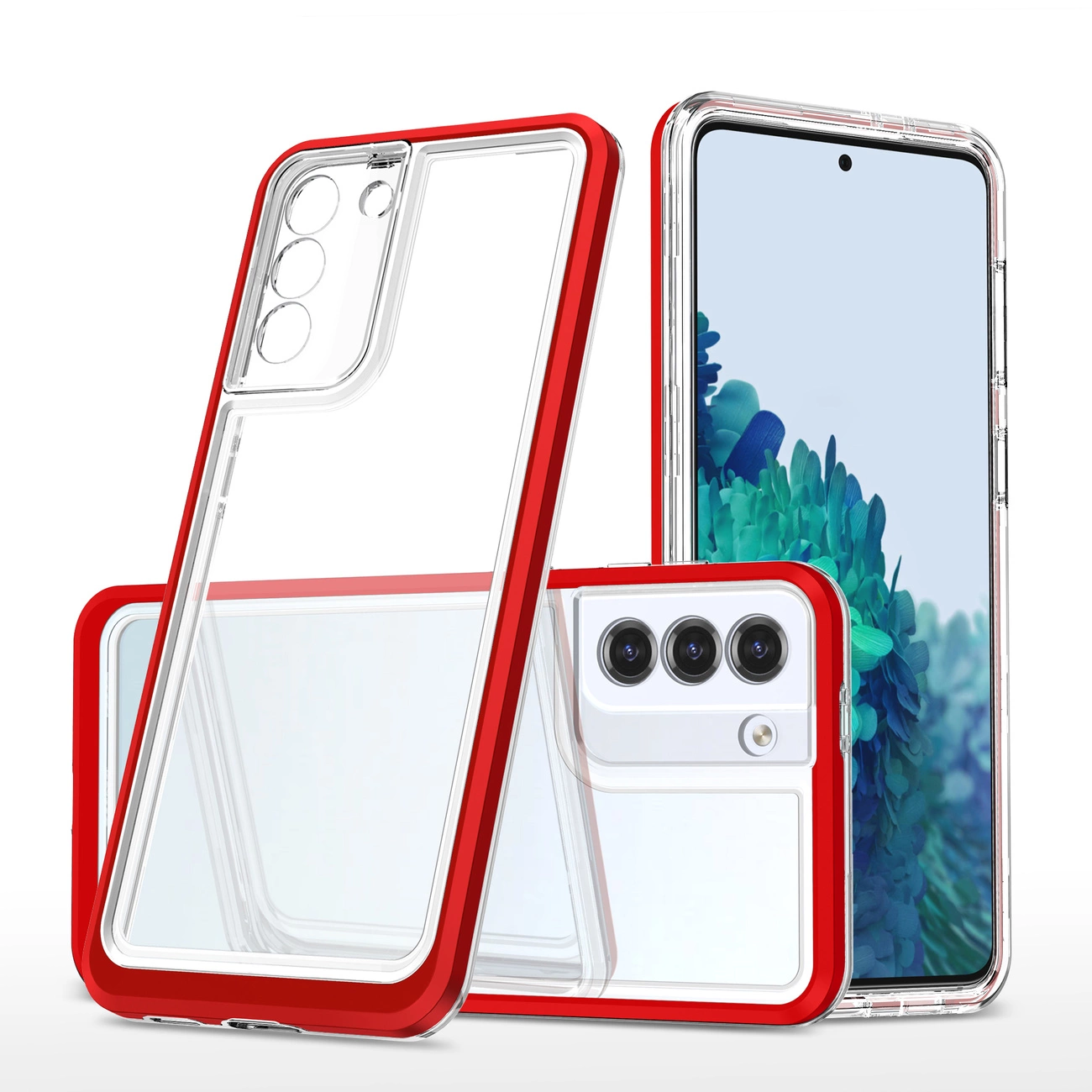Hurtel Průhledné pouzdro 3v1 pro Samsung Galaxy S22+ (S22 Plus) gelový kryt s rámečkem červený