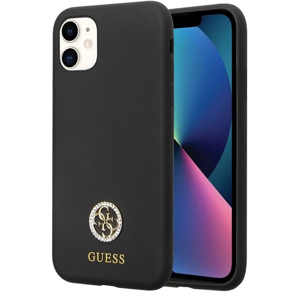 Silikonové pouzdro Guess Logo Strass 4G pro iPhone 11 / Xr - černé