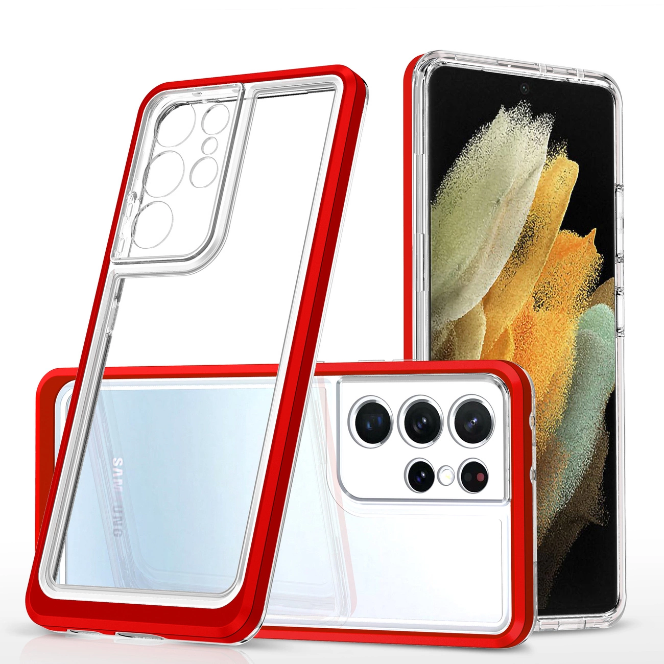 Hurtel Průhledné pouzdro 3v1 pro Samsung Galaxy S22 Ultra gelový kryt s rámečkem červený