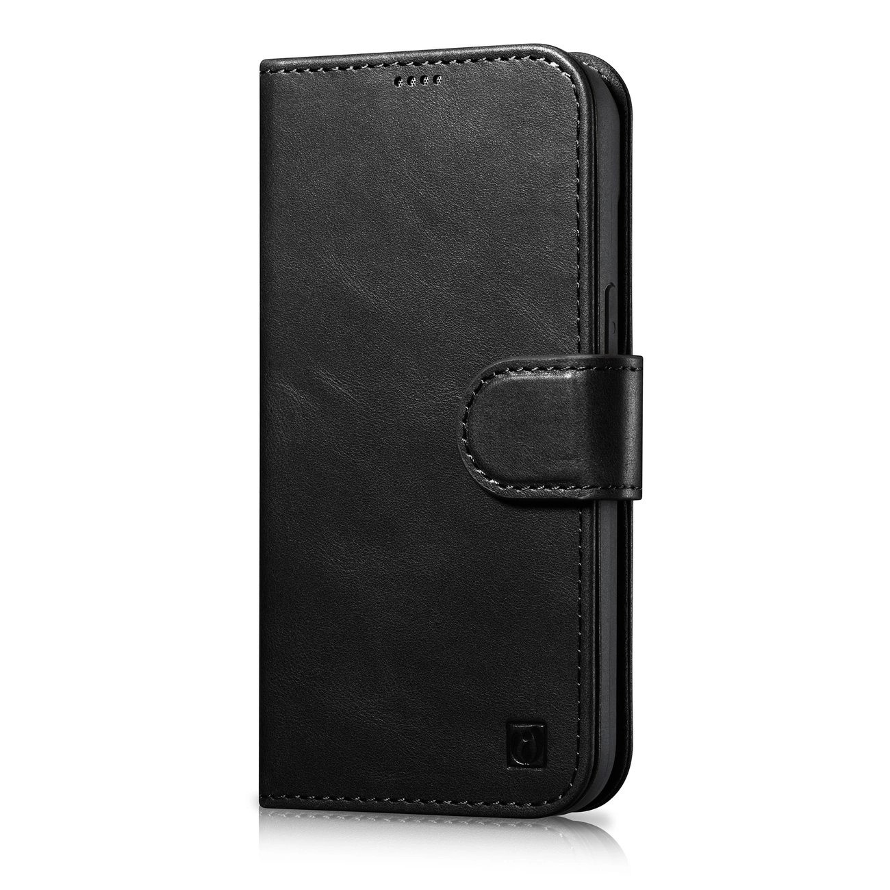 iCarer Oil Wax Wallet Case 2v1 kožené pouzdro na iPhone 14 Pro s klopou Anti-RFID černé (WMI14220722-BK)