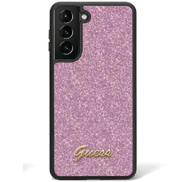 Pouzdro Guess Glitter Script pro Samsung Galaxy S24 - fialové