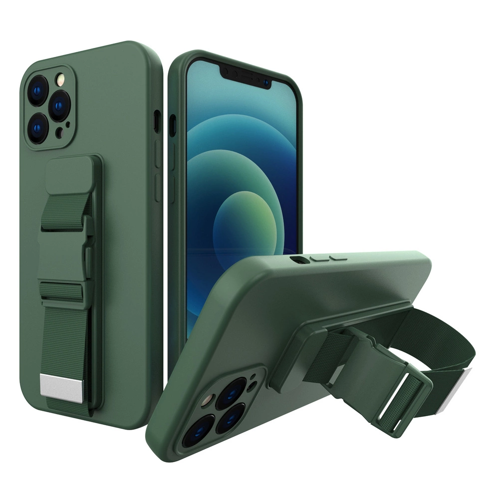 Hurtel Lanové pouzdro gelové pouzdro se šňůrkou řetízková taška šňůrka iPhone 12 Pro Max tmavě zelená